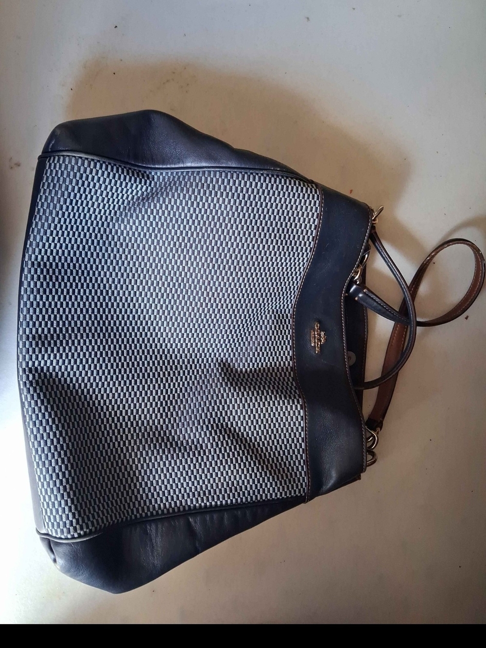 Coach Black and Cream Patterned Duffel Bag
